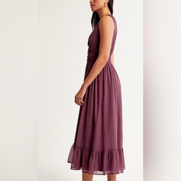 NWT Abercrombie & Fitch Chiffon Easy High-Neck Midi Dress with ruffled hem - Picture 3 of 16